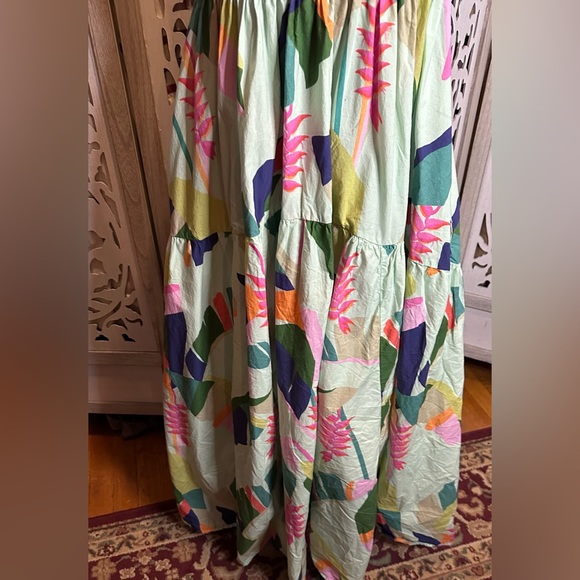 Farm Rio Tie Back Dress Square Neck Tiered Tropical Dress - Picture 6 of 7